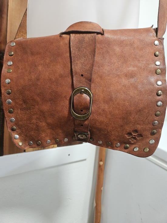 Patricia Nash Handbags - Patricia Nash Cognac Leather Studded Buckle Crossbody